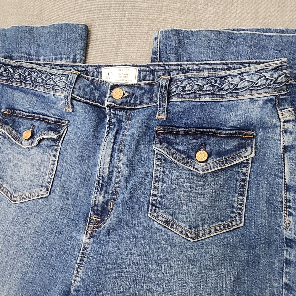 GAP 70s Flare High Rise Cotton Blend Denim Light Wash Jeans. 33/ 16 Tall - Picture 3 of 14